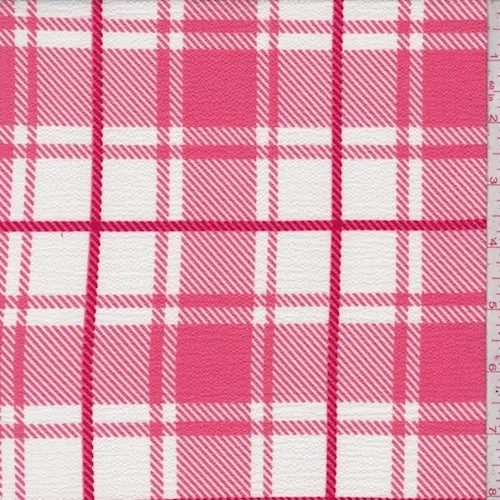 1 5/8 YD PC-Coral/White/Red Plaid Crinkled Crepe Fabric