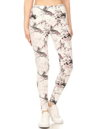 5-inch Long Yoga Style Banded Lined Floral Printed Knit Legging