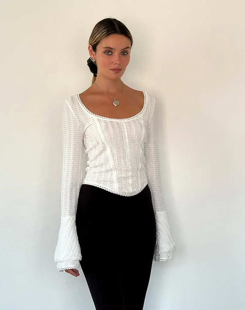 Abella Textured Flute Sleeve Top in Ivory