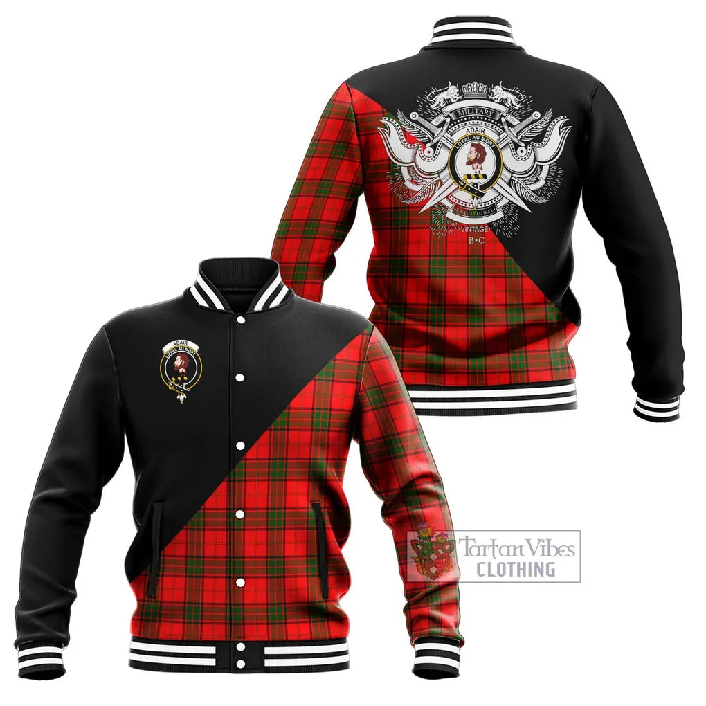 Adair Tartan Baseball Jacket with Family Crest and Military Logo Style