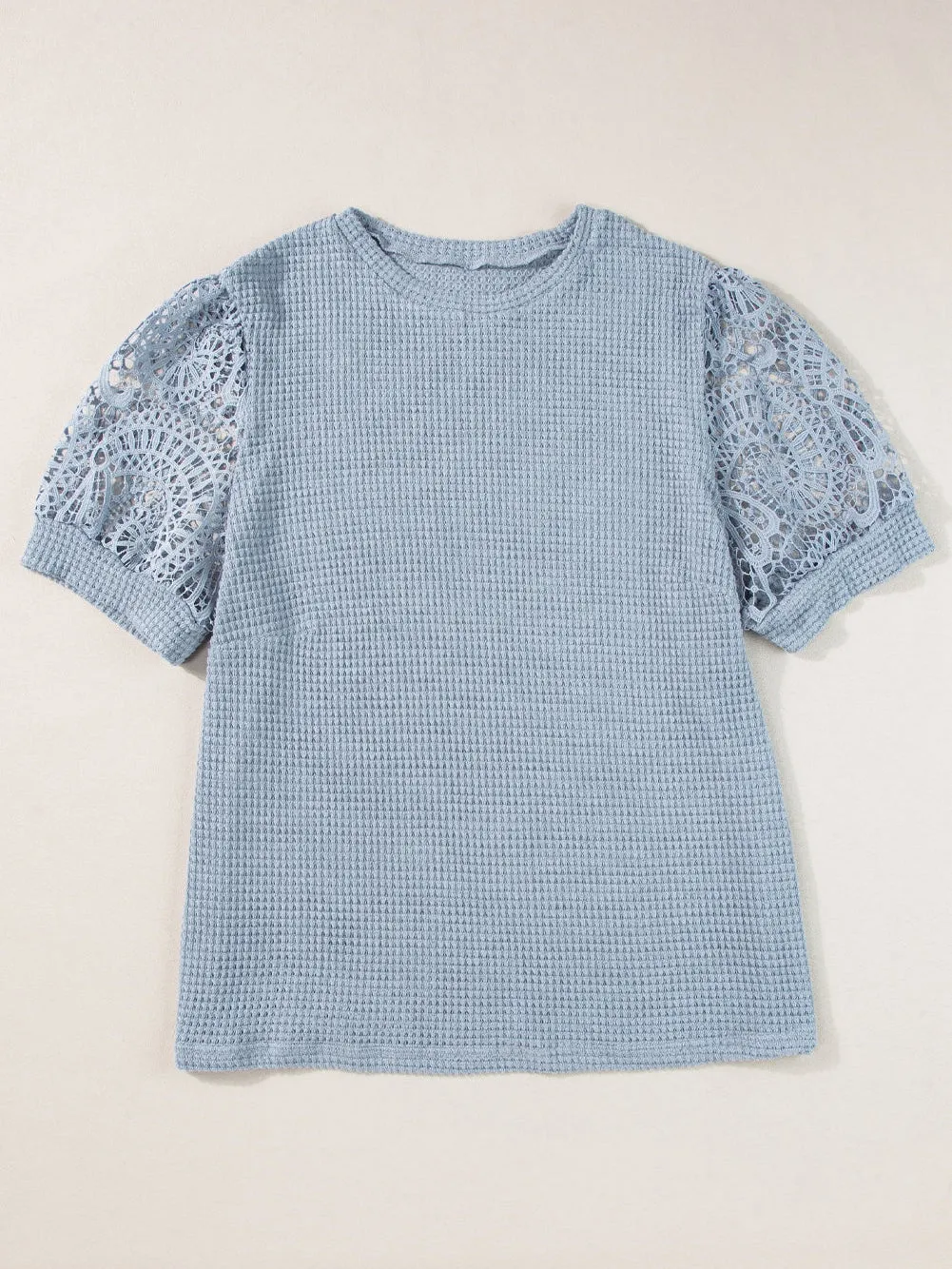 Ashleigh Blue Plus Size Textured Knit Lace Sleeve T-Shirt for Elegant Summer Style