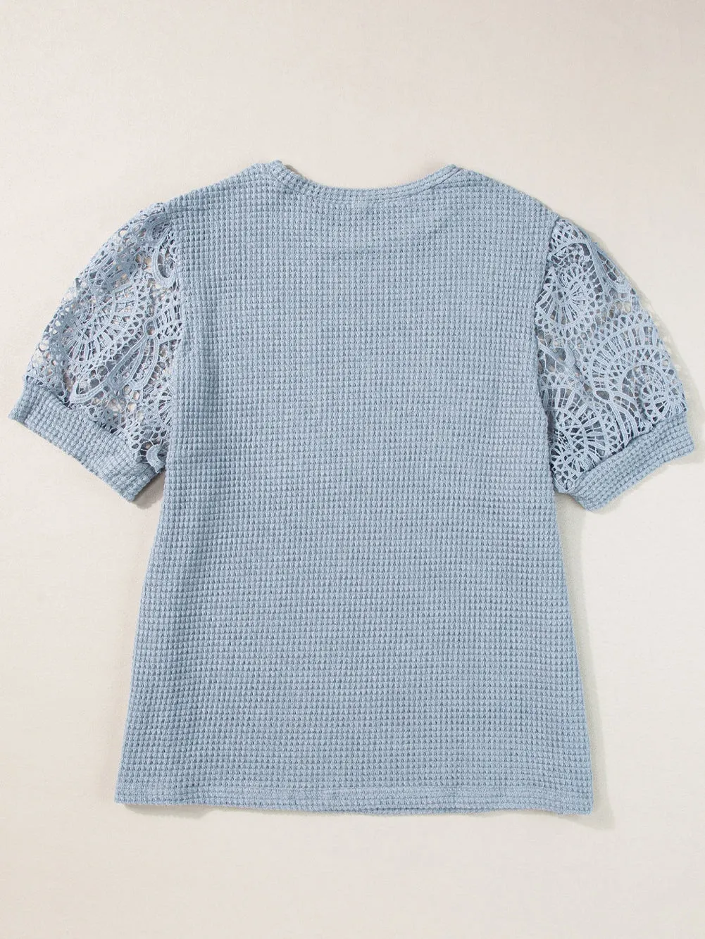 Ashleigh Blue Plus Size Textured Knit Lace Sleeve T-Shirt for Elegant Summer Style