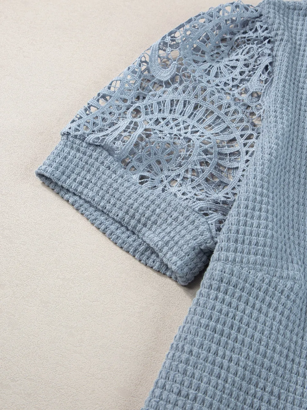 Ashleigh Blue Plus Size Textured Knit Lace Sleeve T-Shirt for Elegant Summer Style