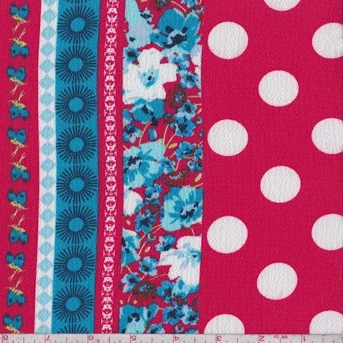 Berry Red/Aqua Dot/Deco Stripe Crepe Fabric