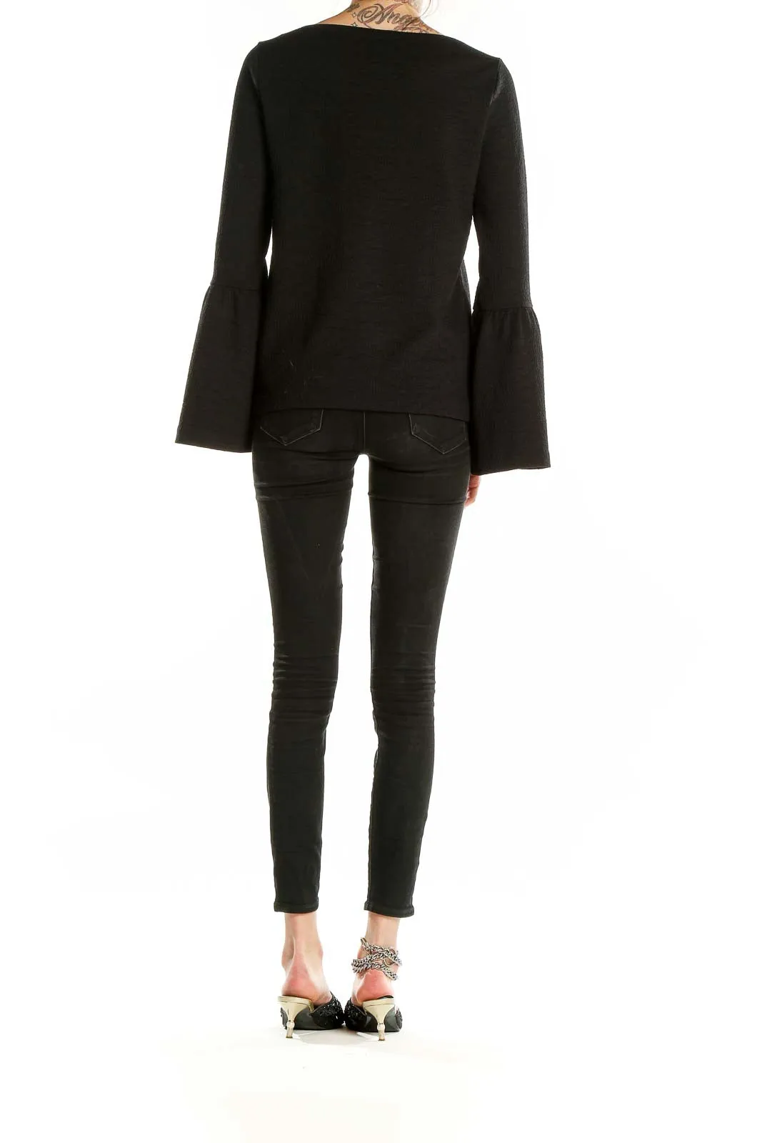 Black Bell Sleeve Textured Top