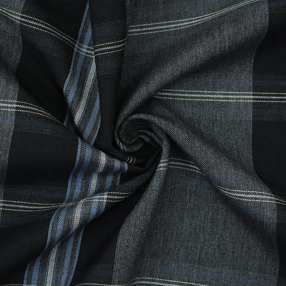 Black-Blue-Multi Wool-Polyester Plaid Woven Shirting Fabric