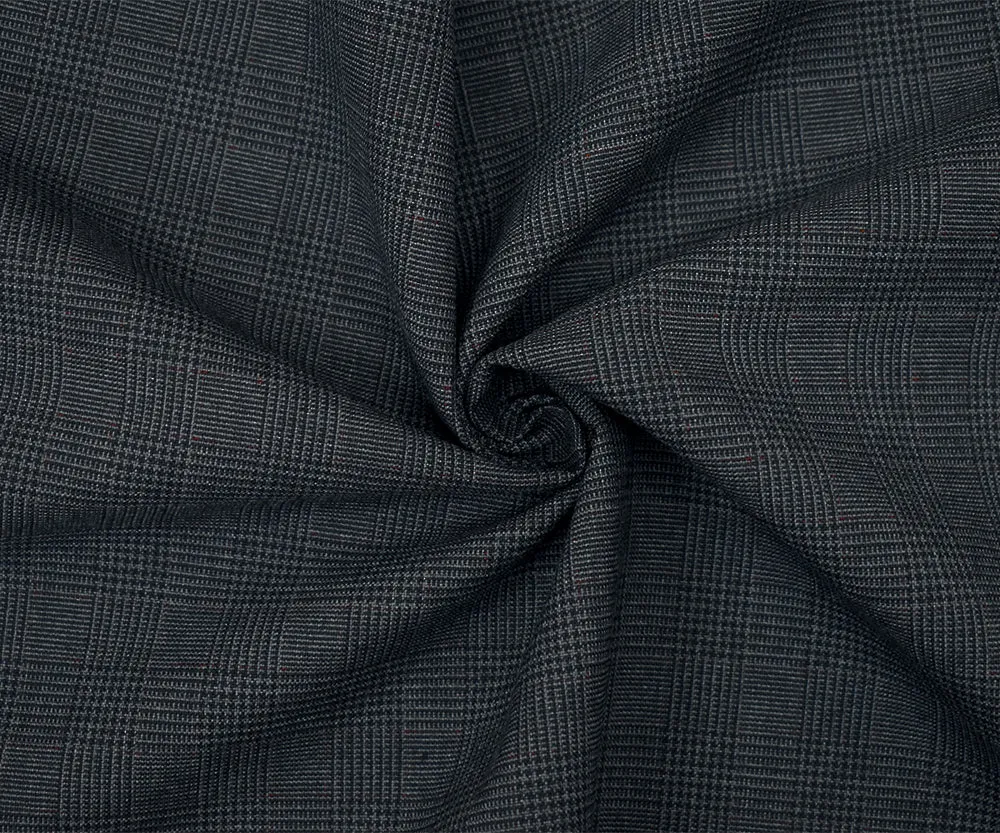 Black-Gray-Maroon Red Poly Wool Glen Plaid Shirting Fabric