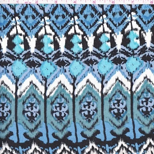 Black/Cadet/Turquoise Ikat Diamond Rayon Challis Fabric