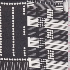 Black/White Dot/Stripe Block Crepe Georgette Fabric