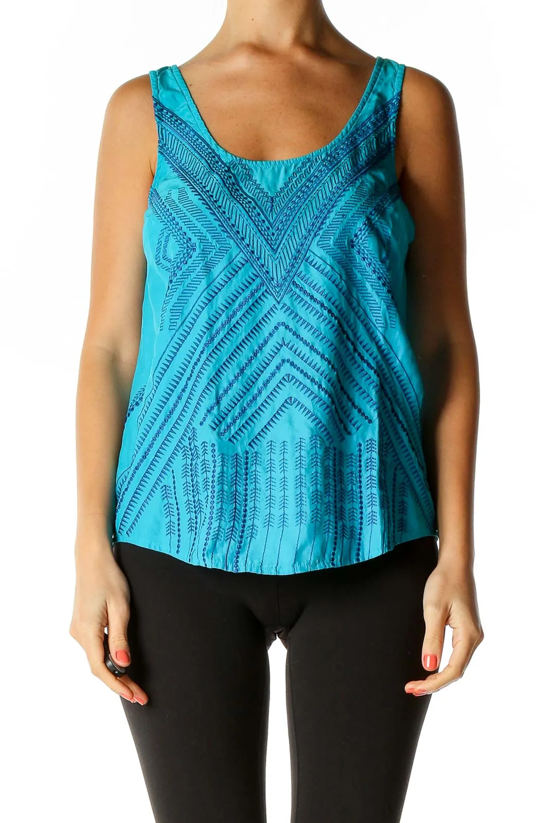 Blue Textured Holiday Tank Top