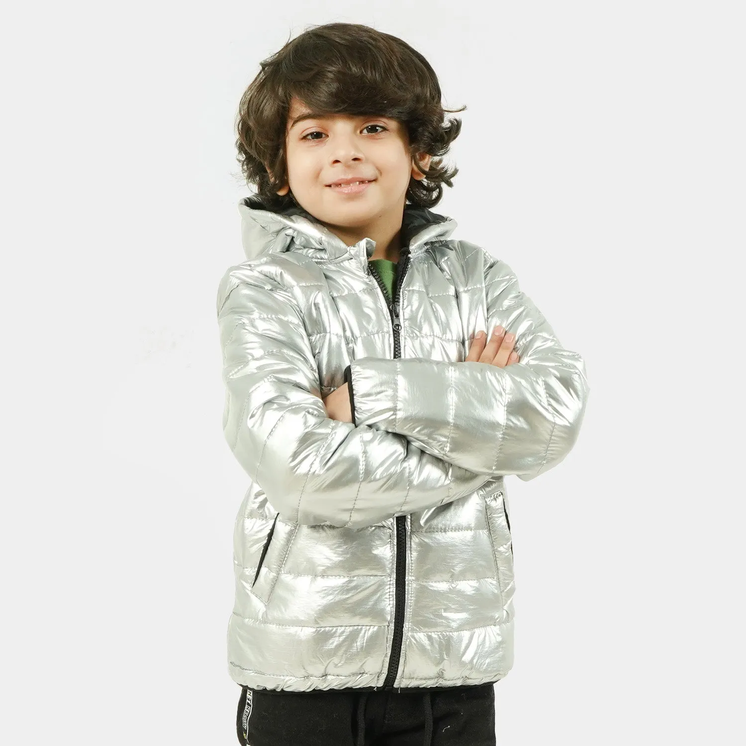 Boys Jacket Quilted Hooded - SILVER