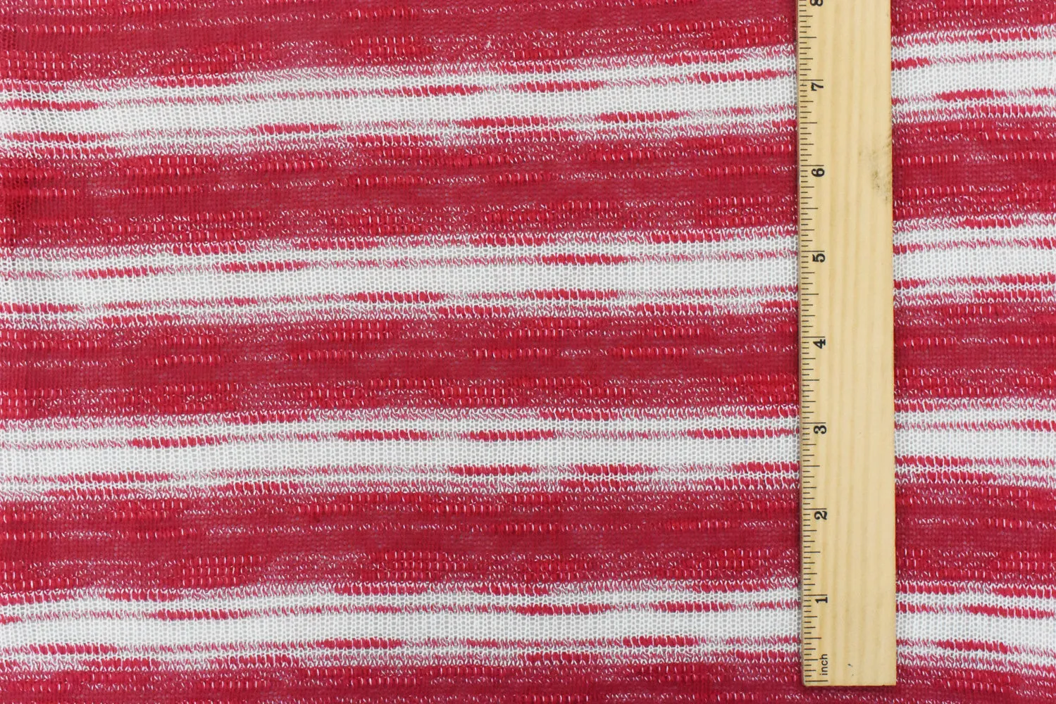 Cane Red-White Stripe Slub Poly Cotton Jersey Knit Fabric