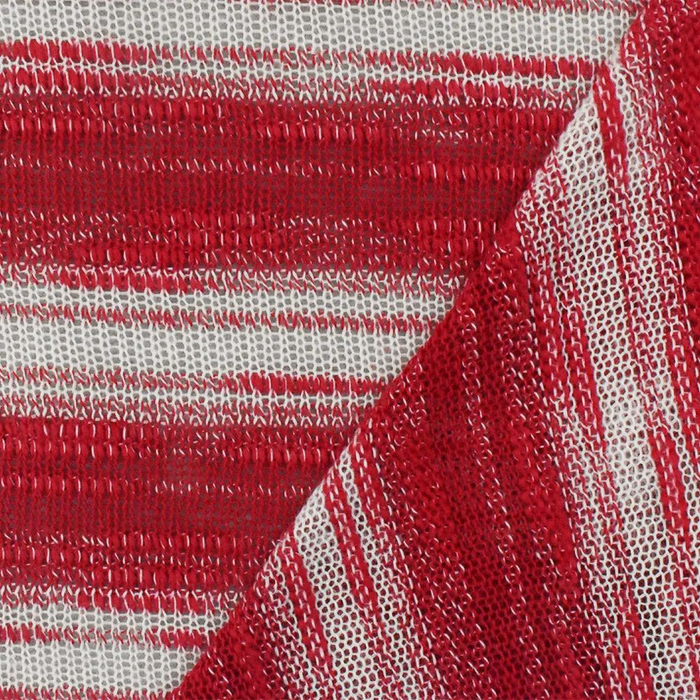 Cane Red-White Stripe Slub Poly Cotton Jersey Knit Fabric