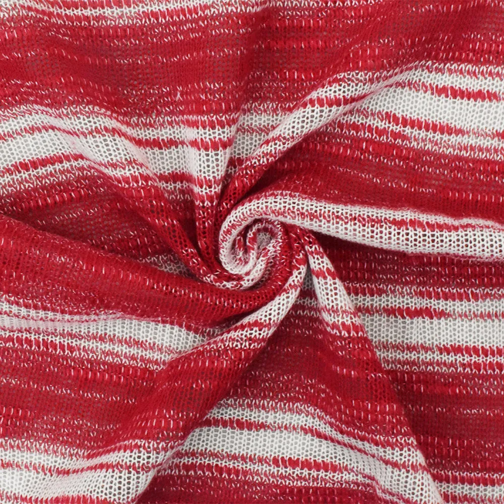 Cane Red-White Stripe Slub Poly Cotton Jersey Knit Fabric