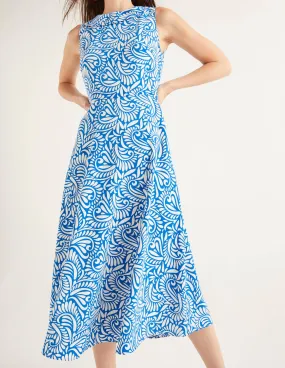 Clarissa Midi Dress-Bold Blue, Fern Swirl