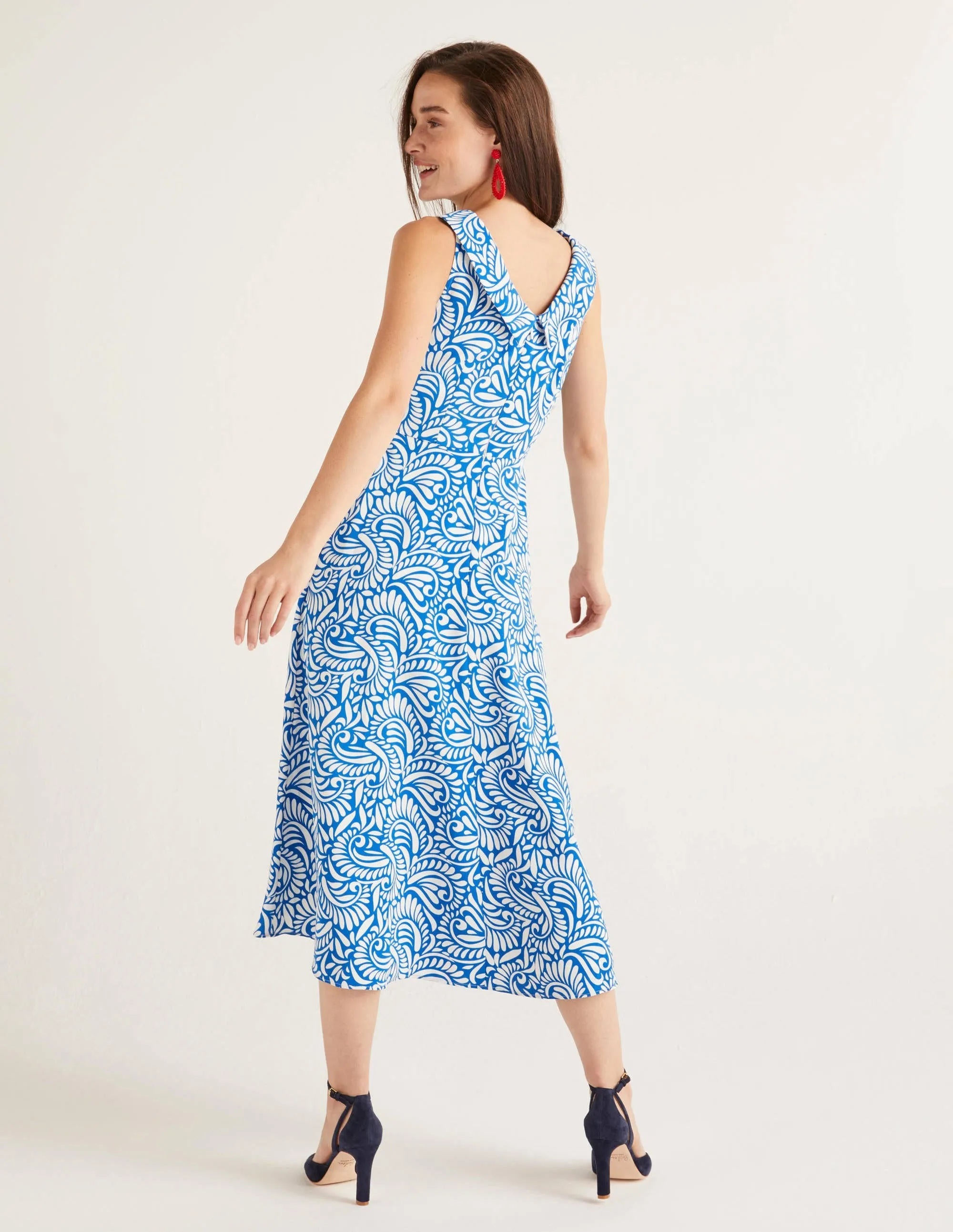 Clarissa Midi Dress-Bold Blue, Fern Swirl