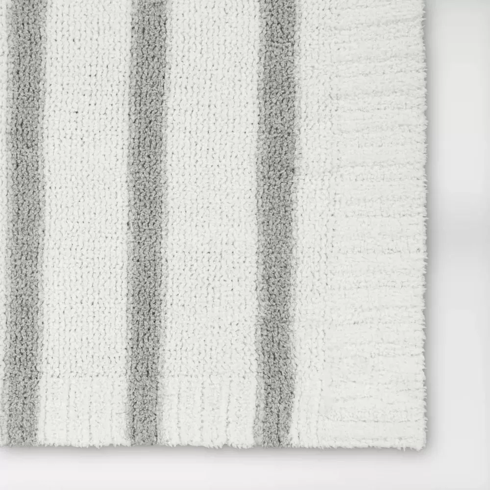 Cozy Feathery Knit Border Striped Throw Blanket