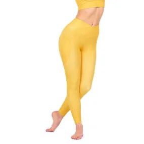 Daffodil Yellow High Waisted Crossover Leggings with Pockets