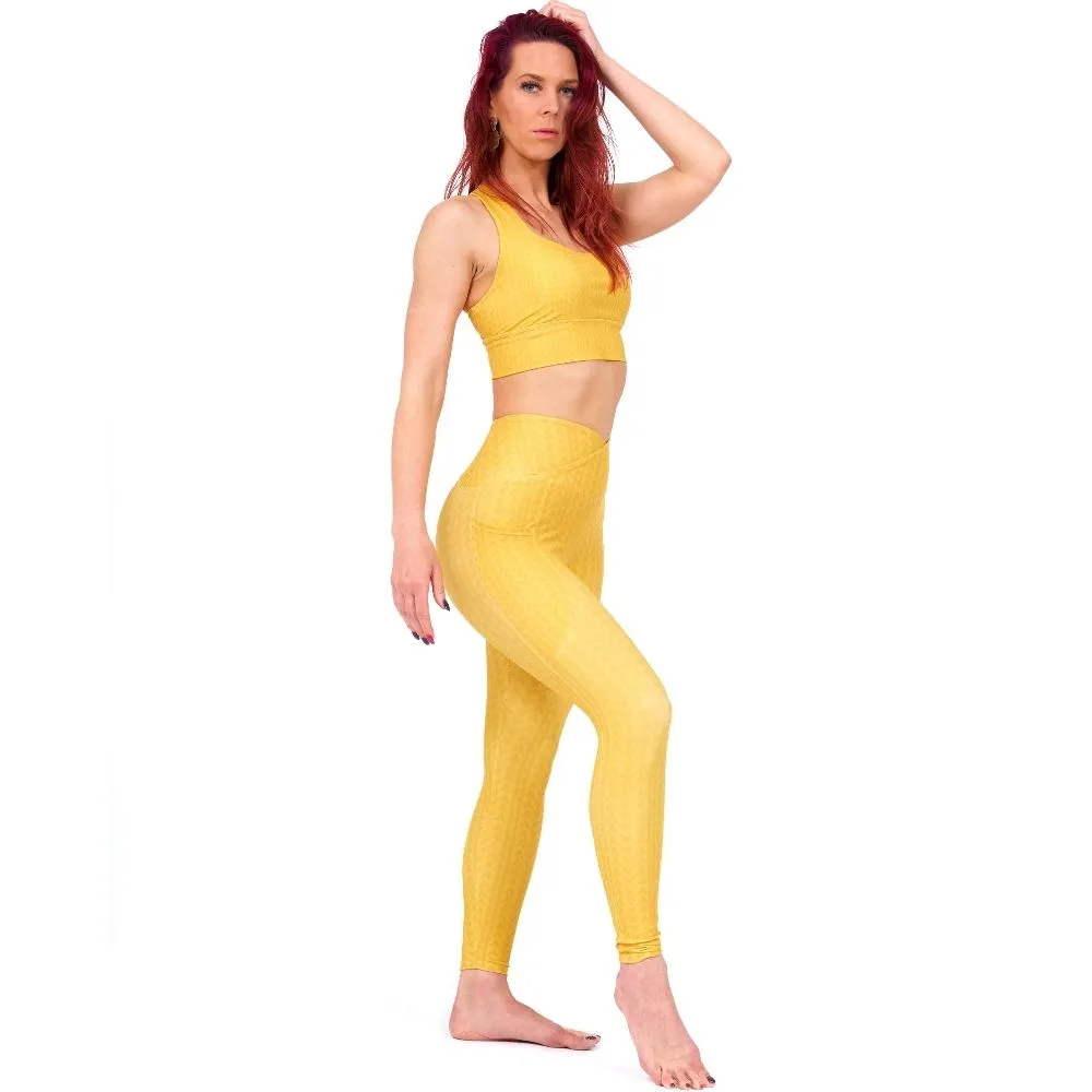 Daffodil Yellow High Waisted Crossover Leggings with Pockets