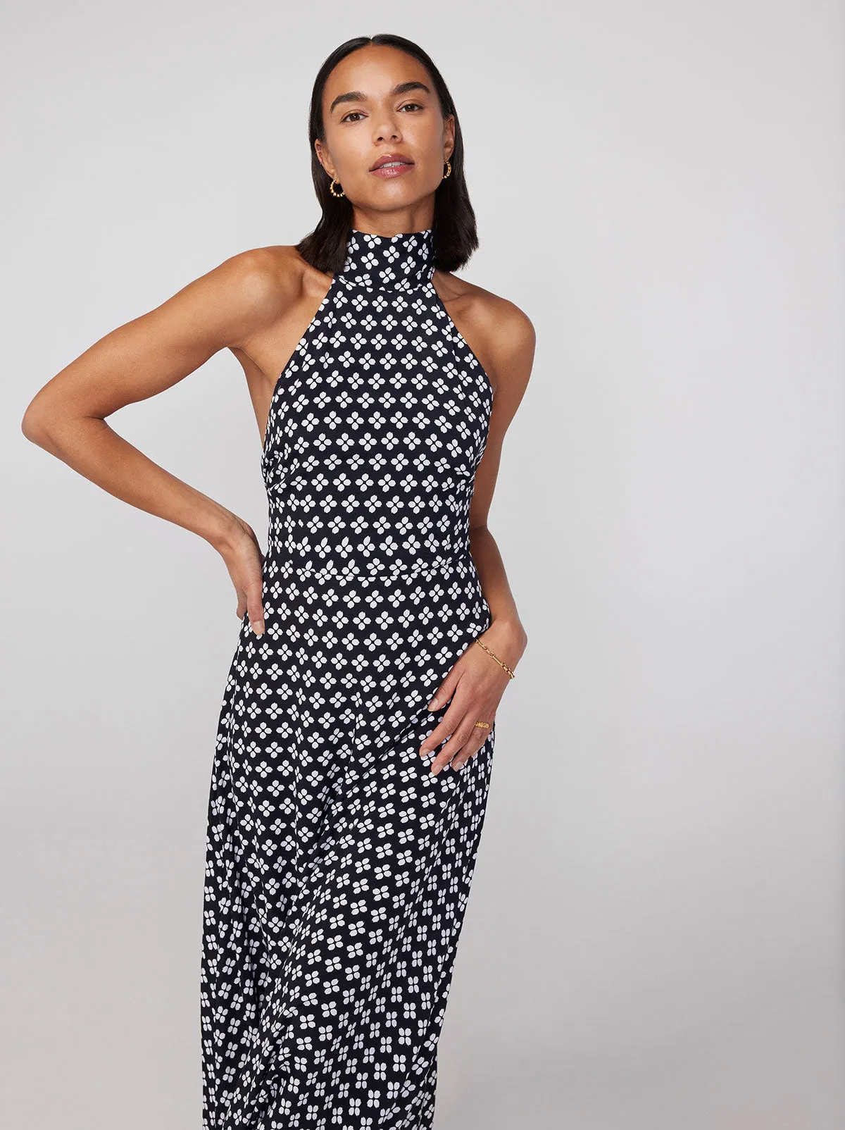 Dakota Black Polka Floral Halterneck Maxi Dress