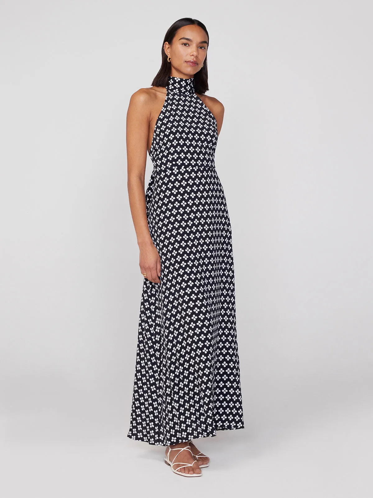 Dakota Black Polka Floral Halterneck Maxi Dress