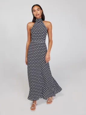 Dakota Black Polka Floral Halterneck Maxi Dress