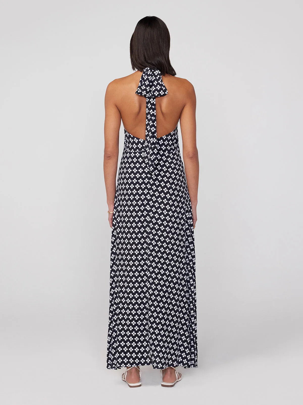 Dakota Black Polka Floral Halterneck Maxi Dress