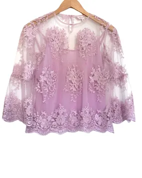 Dark Winter Orchid Floral Lace Bell Sleeve Blouse