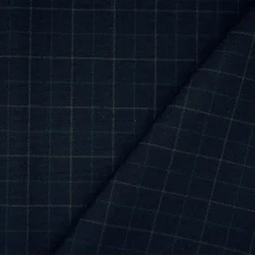 Deep Navy-Green-Gray Polyester Wool Check Woven Shirting Fabric