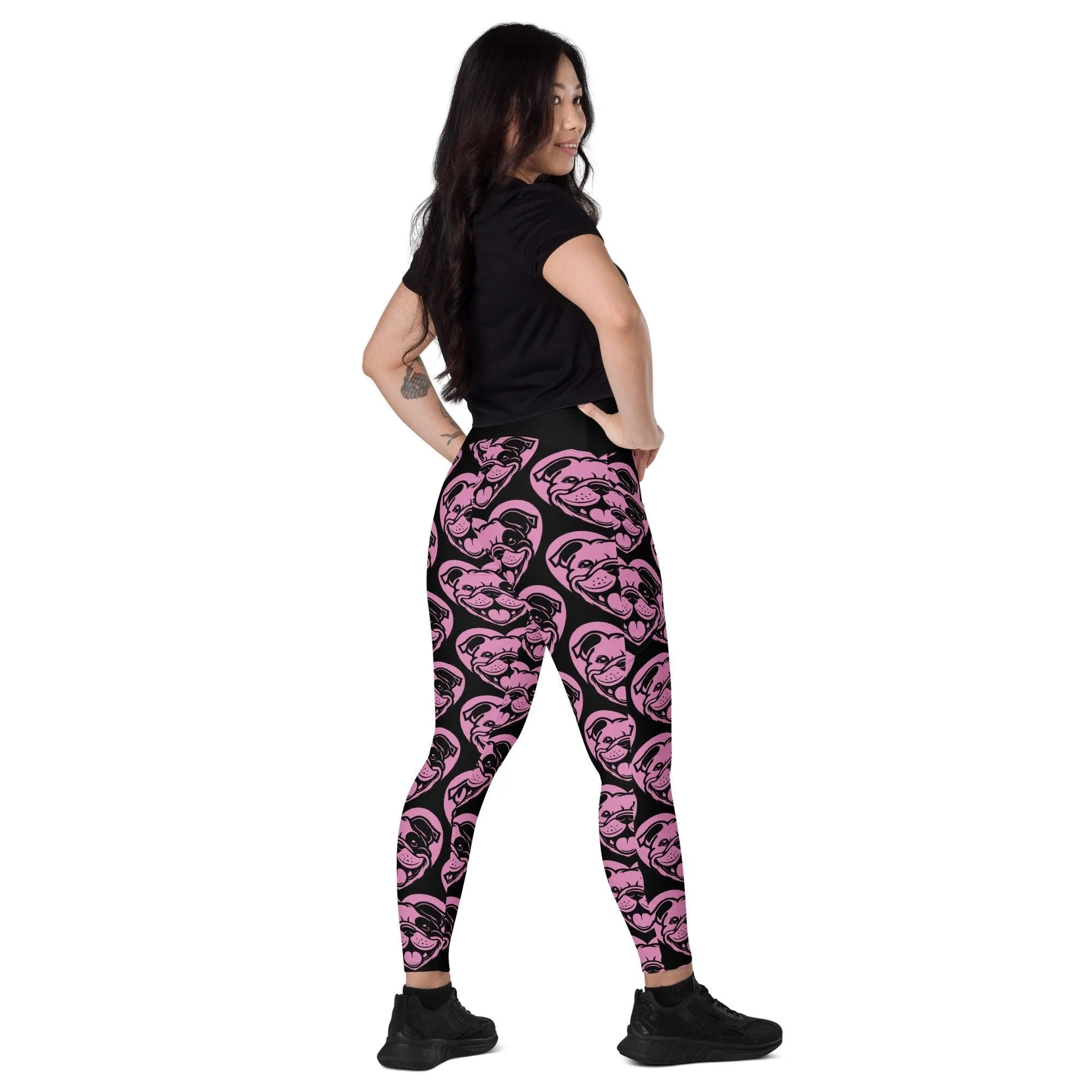 DOG BREED LEGGINGS with pockets - BULLDOG ENGLISH BOSTON - HERTTAHOUND - pink