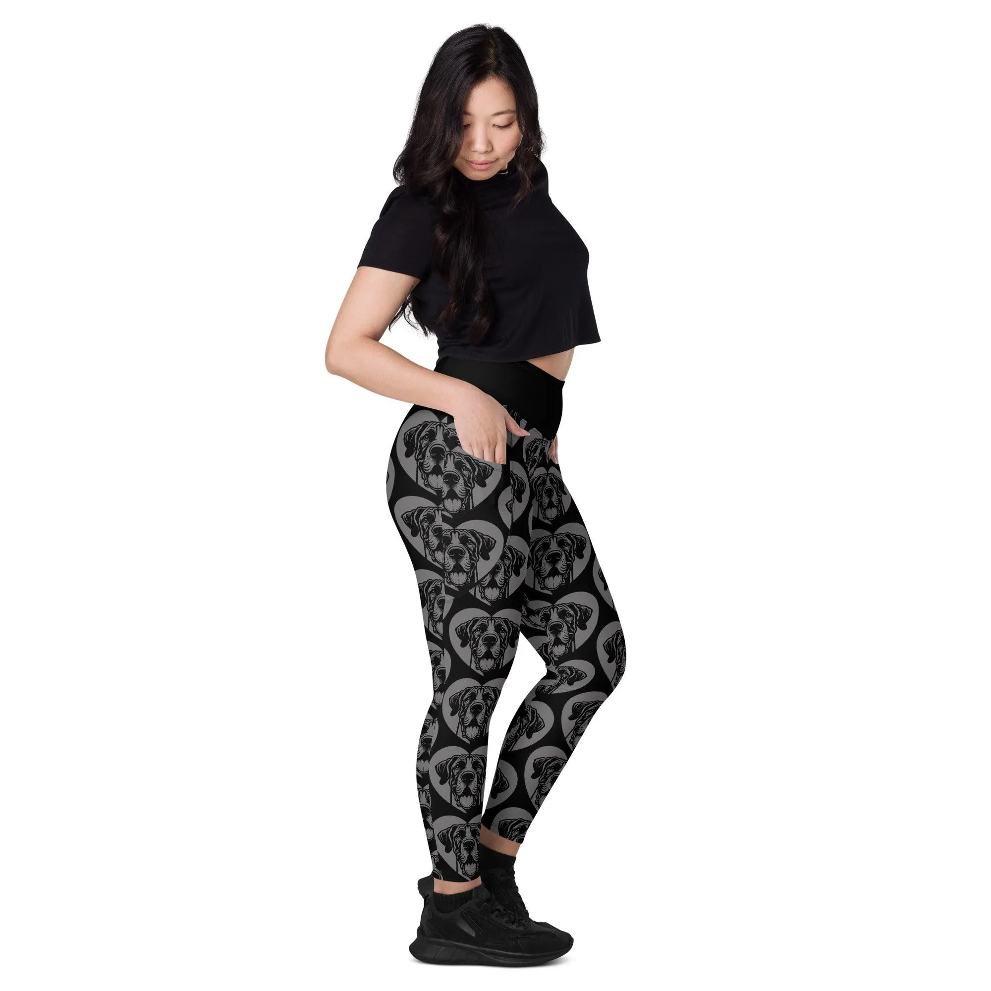 DOG BREED LEGGINGS with pockets - GREAT DANE - HERTTAHOUND - grey