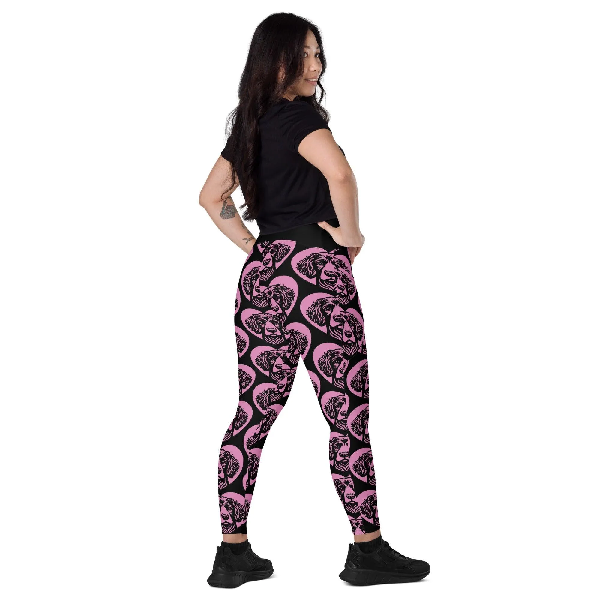 DOG BREED LEGGINGS with pockets - IRISH WATER SPANIEL - HERTTAHOUND - pink