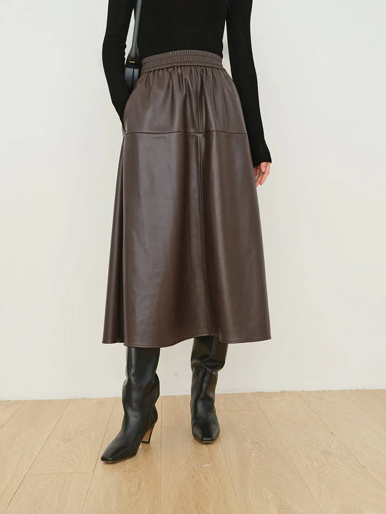 Double Pockets Graceful Leather Maxi Skirt