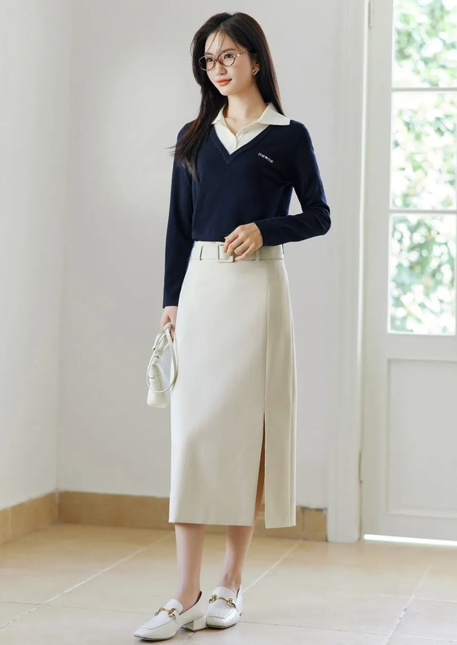 ELEGANT HIGH WAIST SLIT MIDI SKIRT