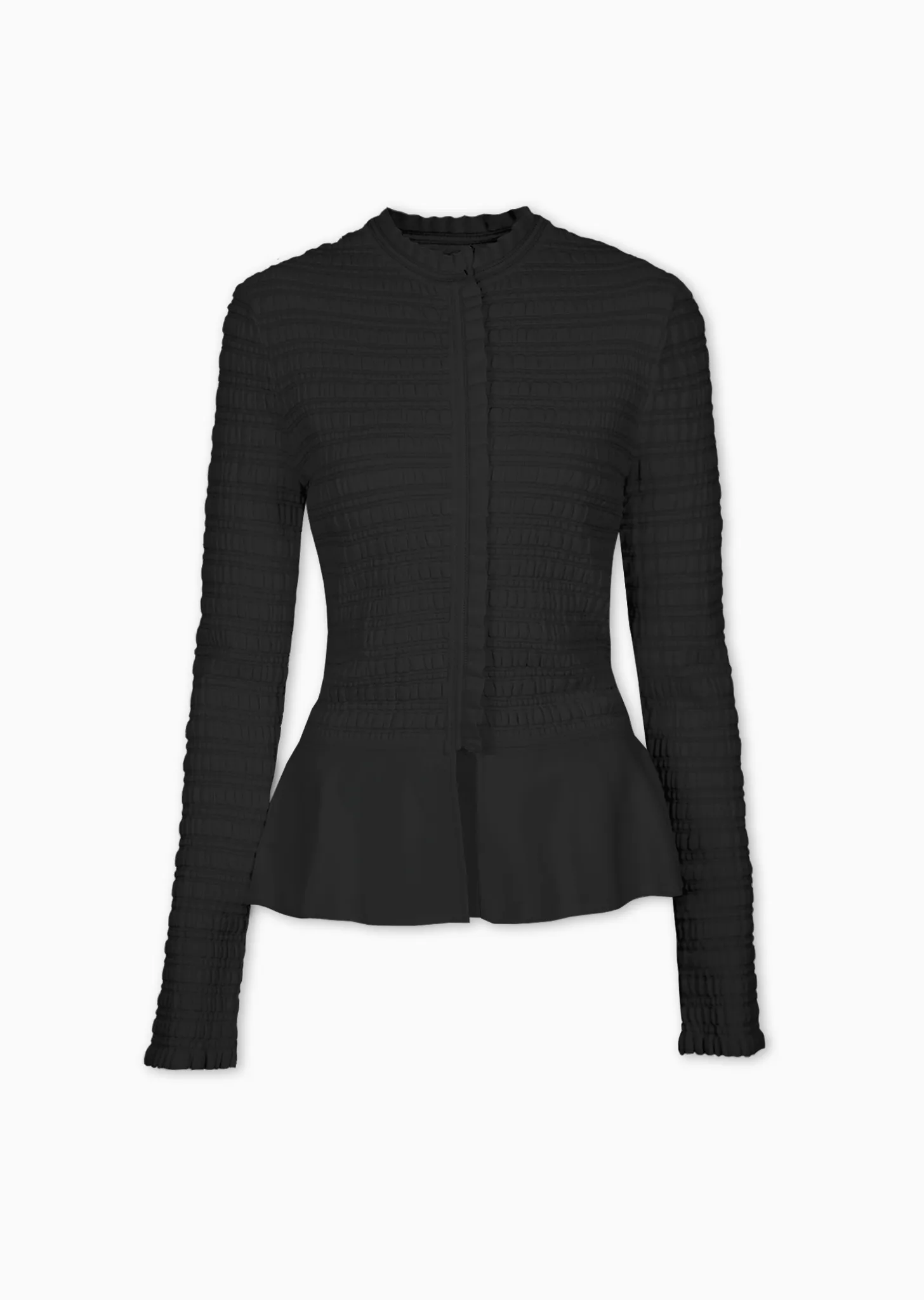 Evelyn - Long Sleeve, Ruched, Black Peplum Blazer Jacket