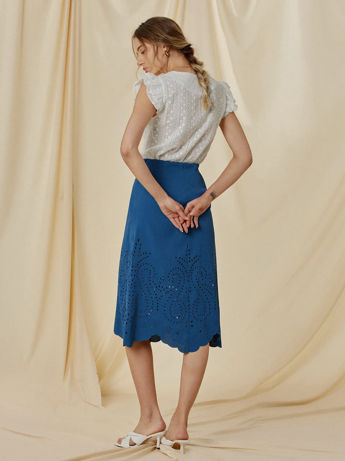 Eyelet High Graceful Waisted Midi Skirt