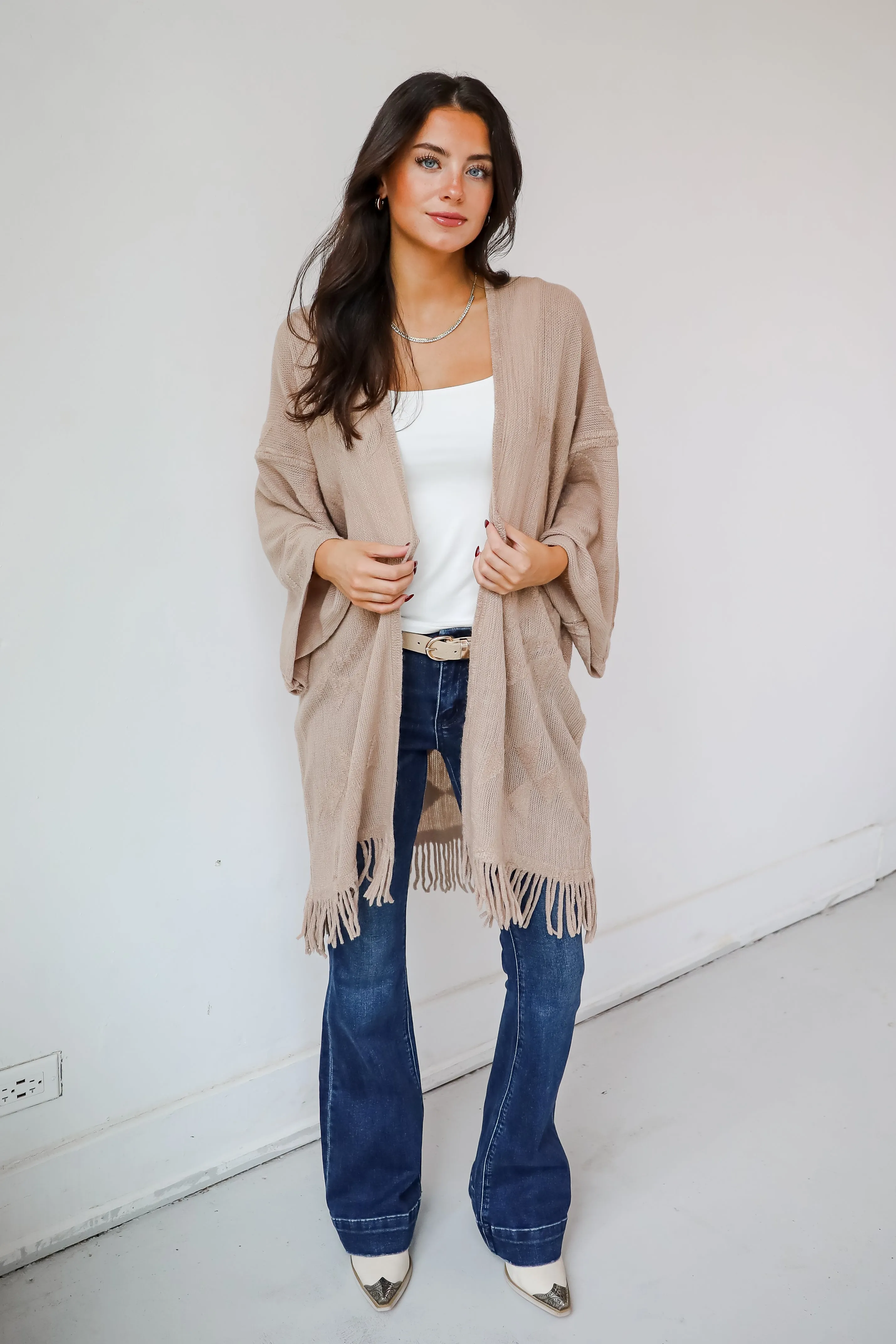 FINAL SALE - Cozy Inclination Beige Fringe Shawl - DOORBUSTER