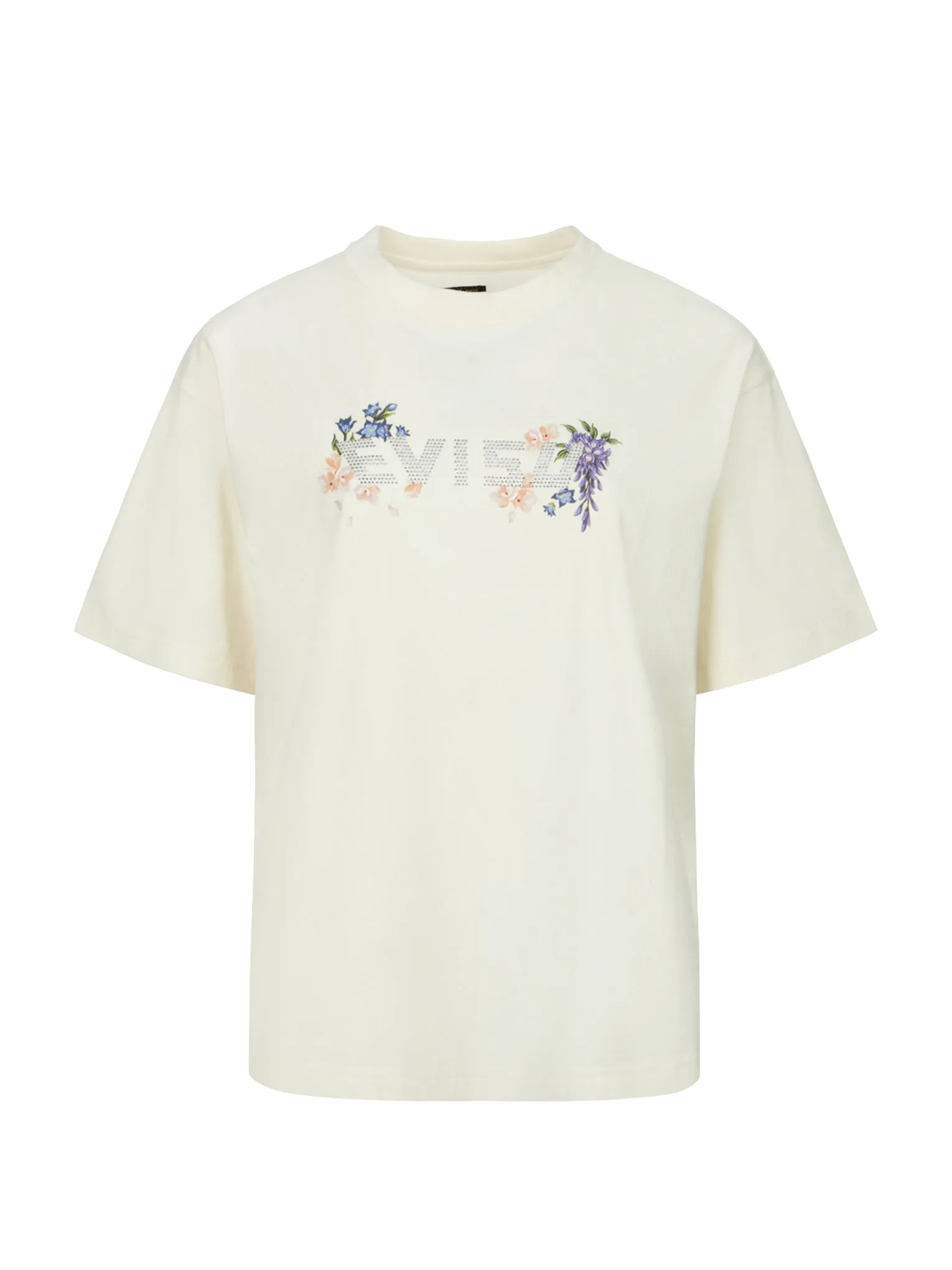 Floral Print and Rhinestone Logo Oversized T-shirt