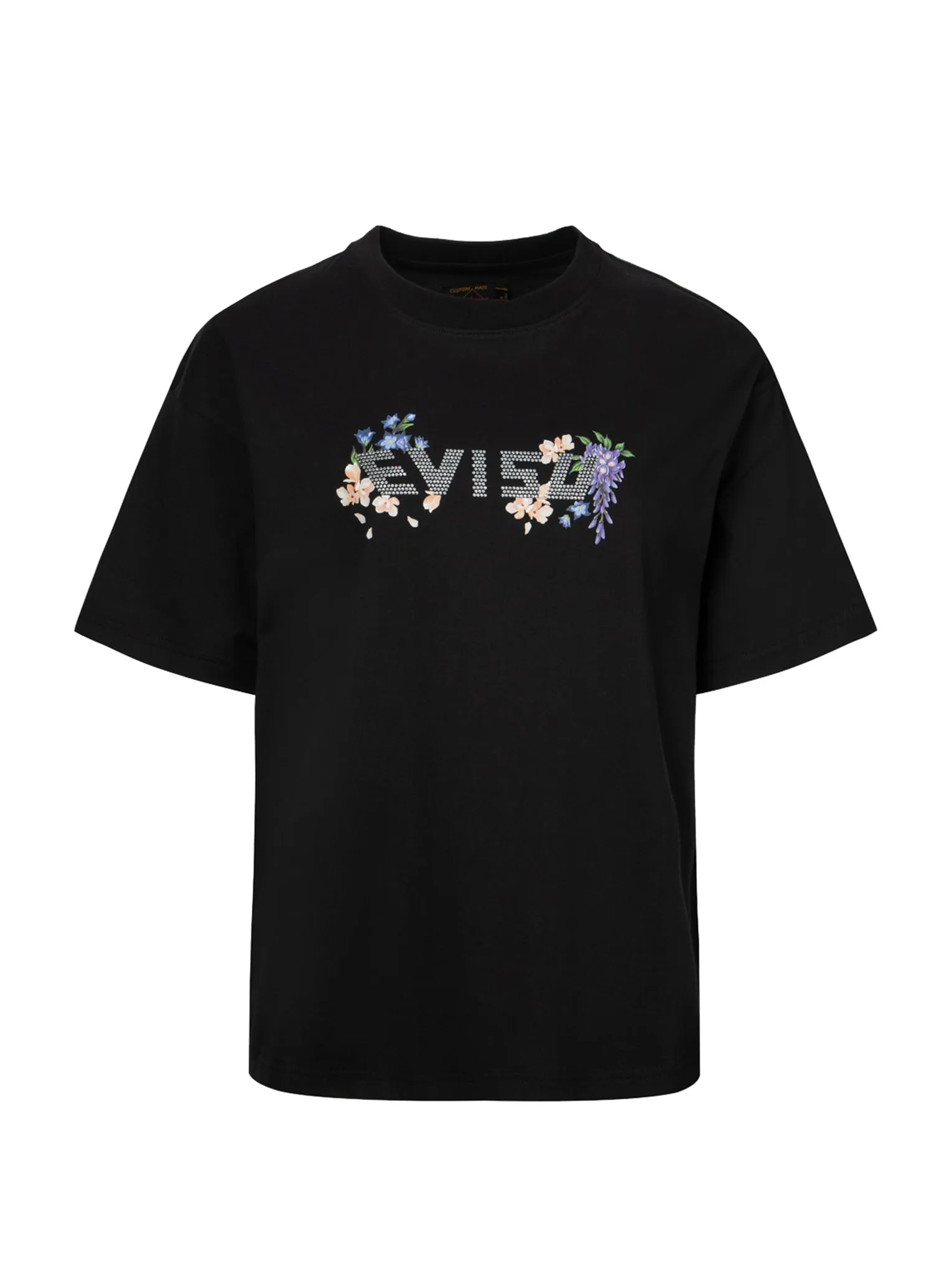 Floral Print and Rhinestone Logo Oversized T-shirt