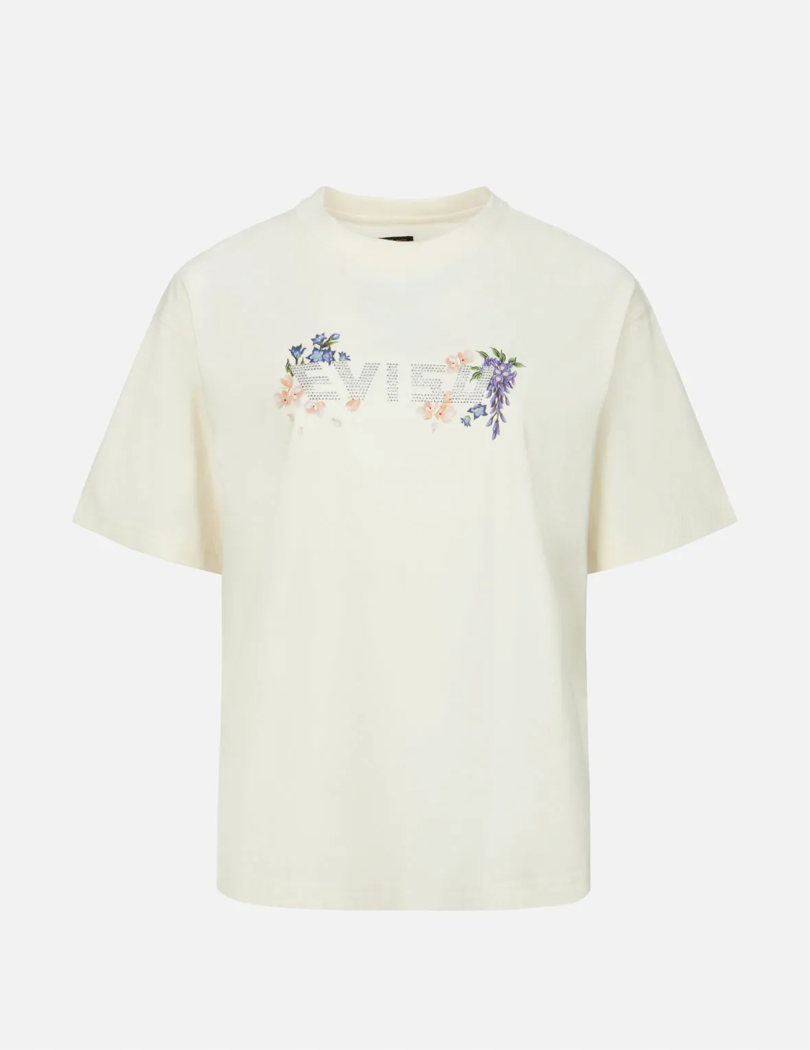 Floral Print and Rhinestone Logo Oversized T-shirt