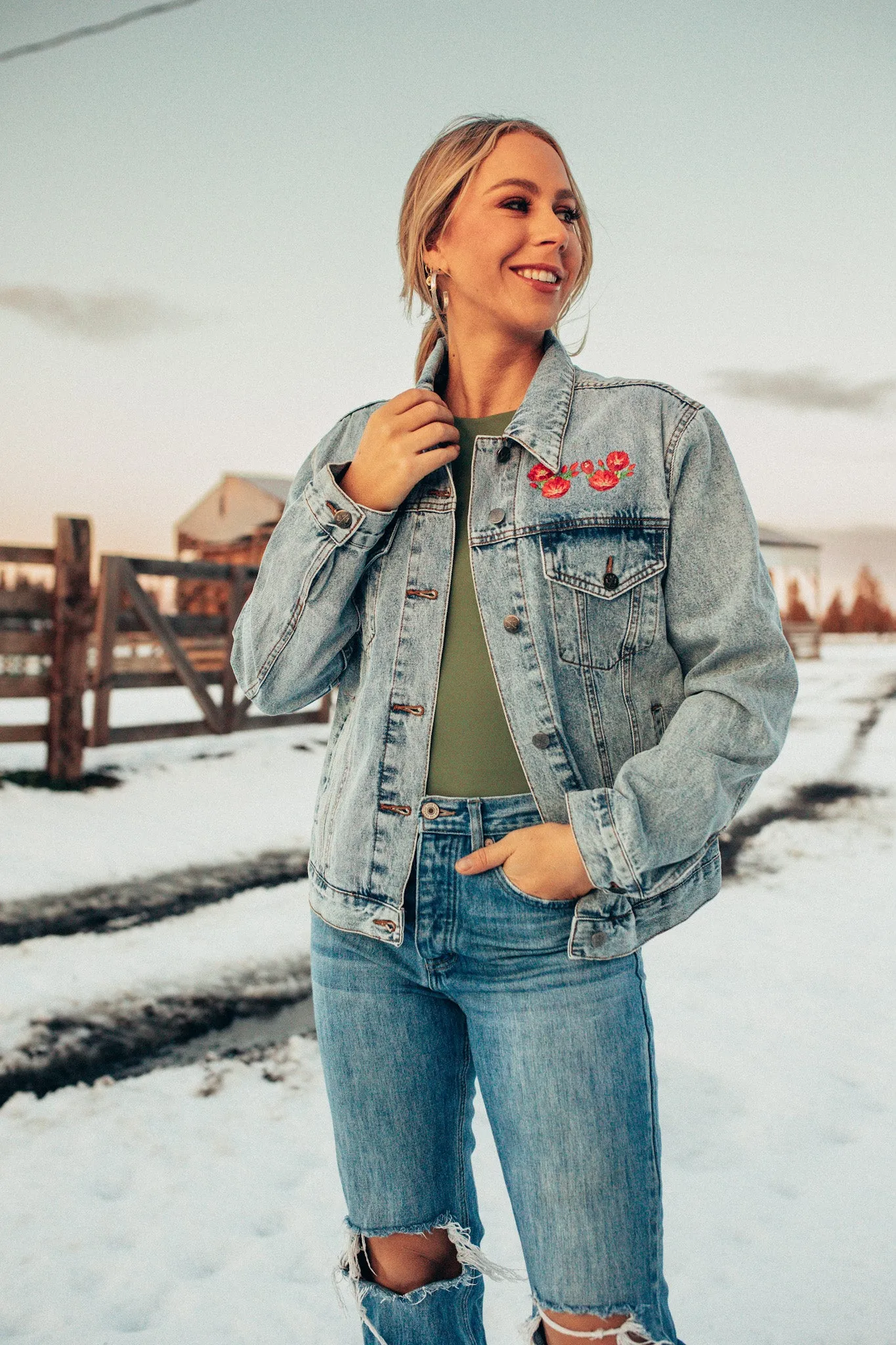 Floral Skull Denim Jacket