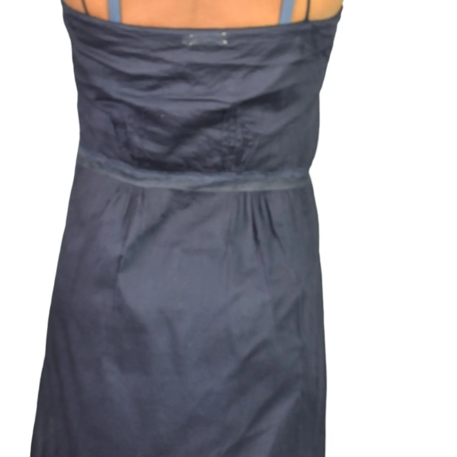 Forte Forte Midi Dress Blue Navy Cotton Voile Sheer Spaghetti Strap Lace Pinafore Size Medium