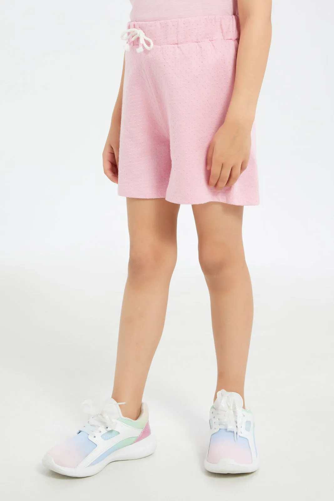 Girls Fuchsia Textured Knit Shorts