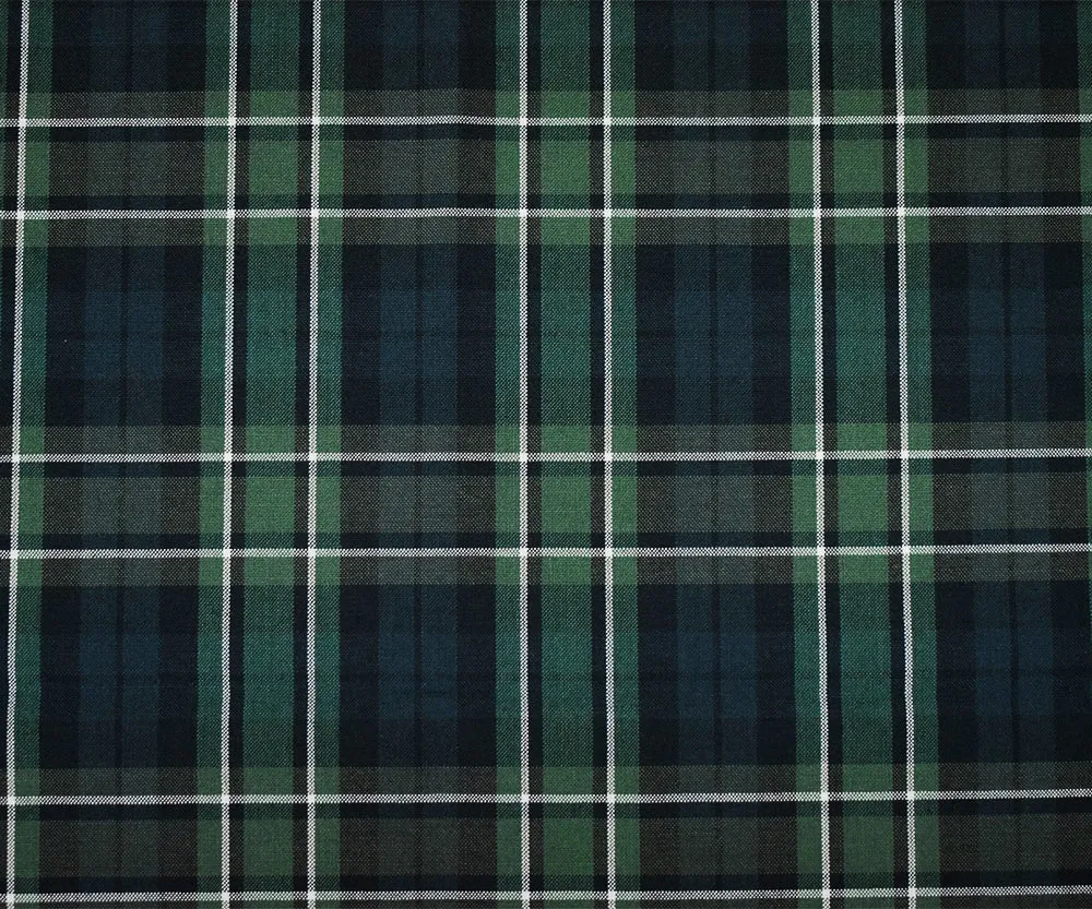 Green-White-Multi Poly Wool Plaid Shirting Woven Fabric