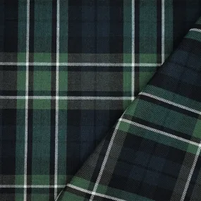 Green-White-Multi Poly Wool Plaid Shirting Woven Fabric