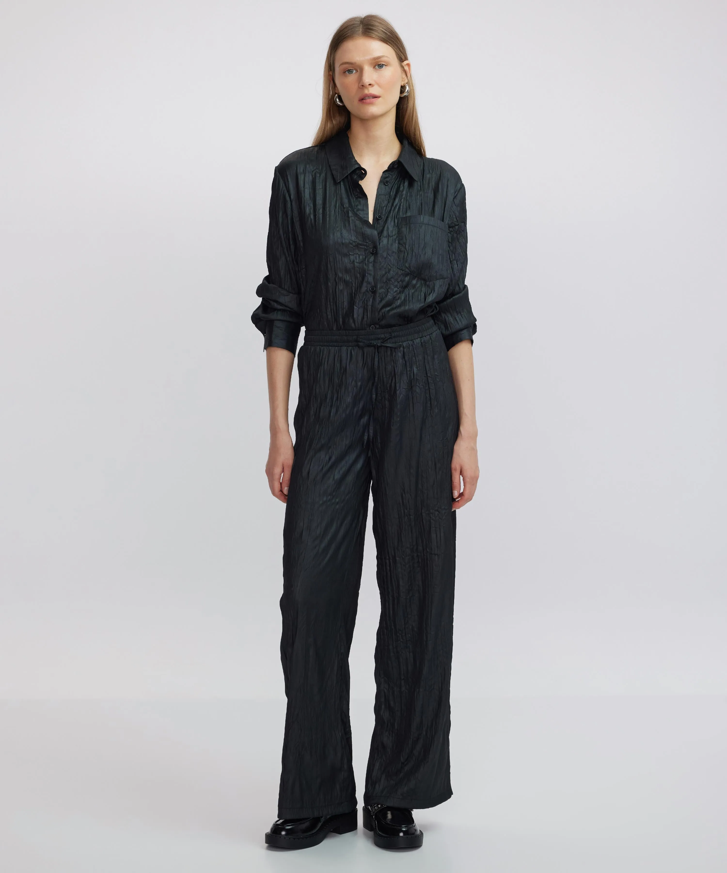 Ipekyol Leather Look Textured Trousers Black