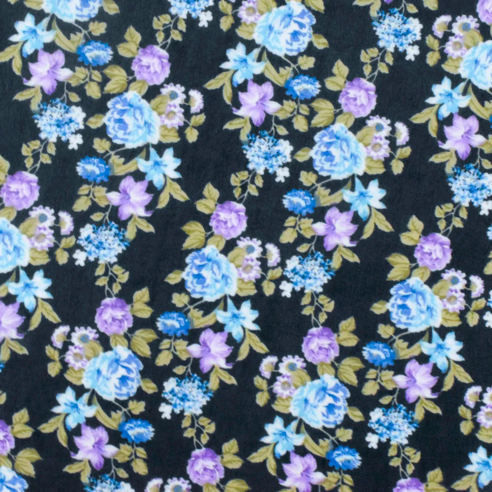 Jet Black-Blue-Multi Floral Printed Polyester Chiffon Woven Fabric