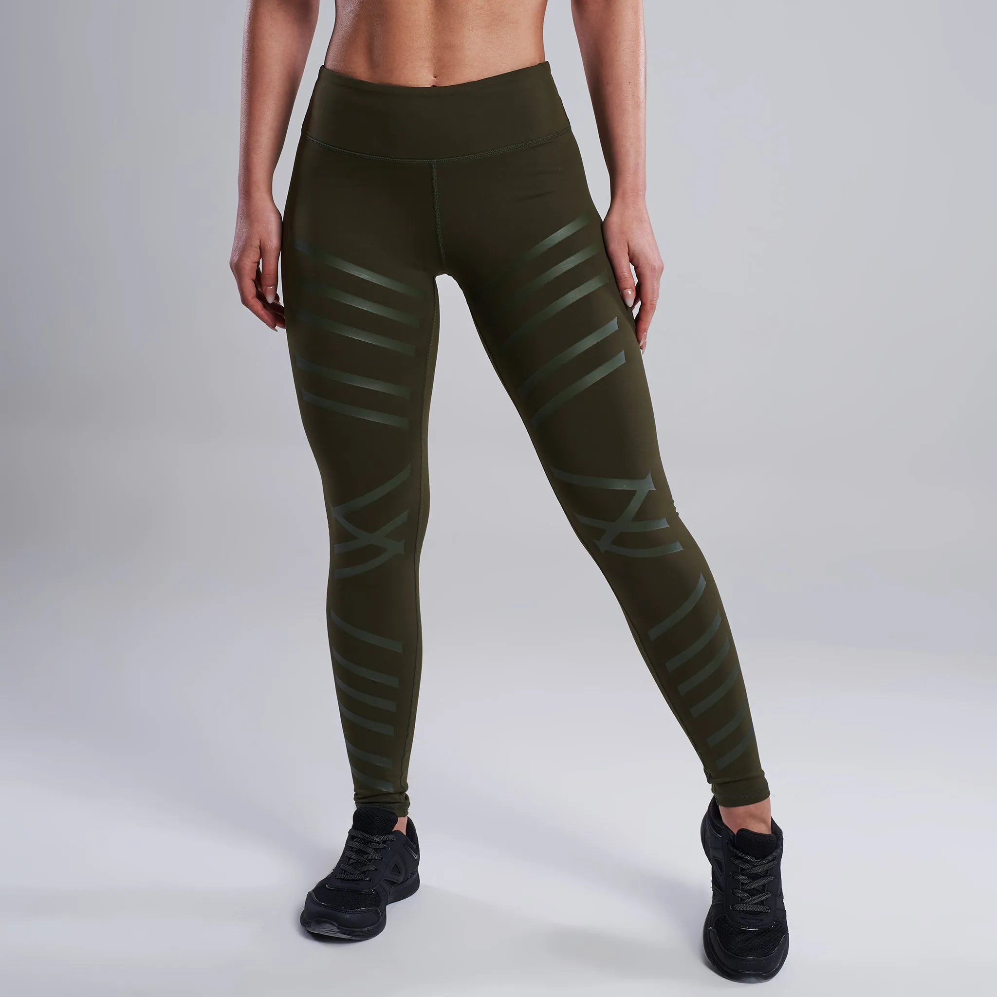 Juno Strip Gym Leggings in Khaki