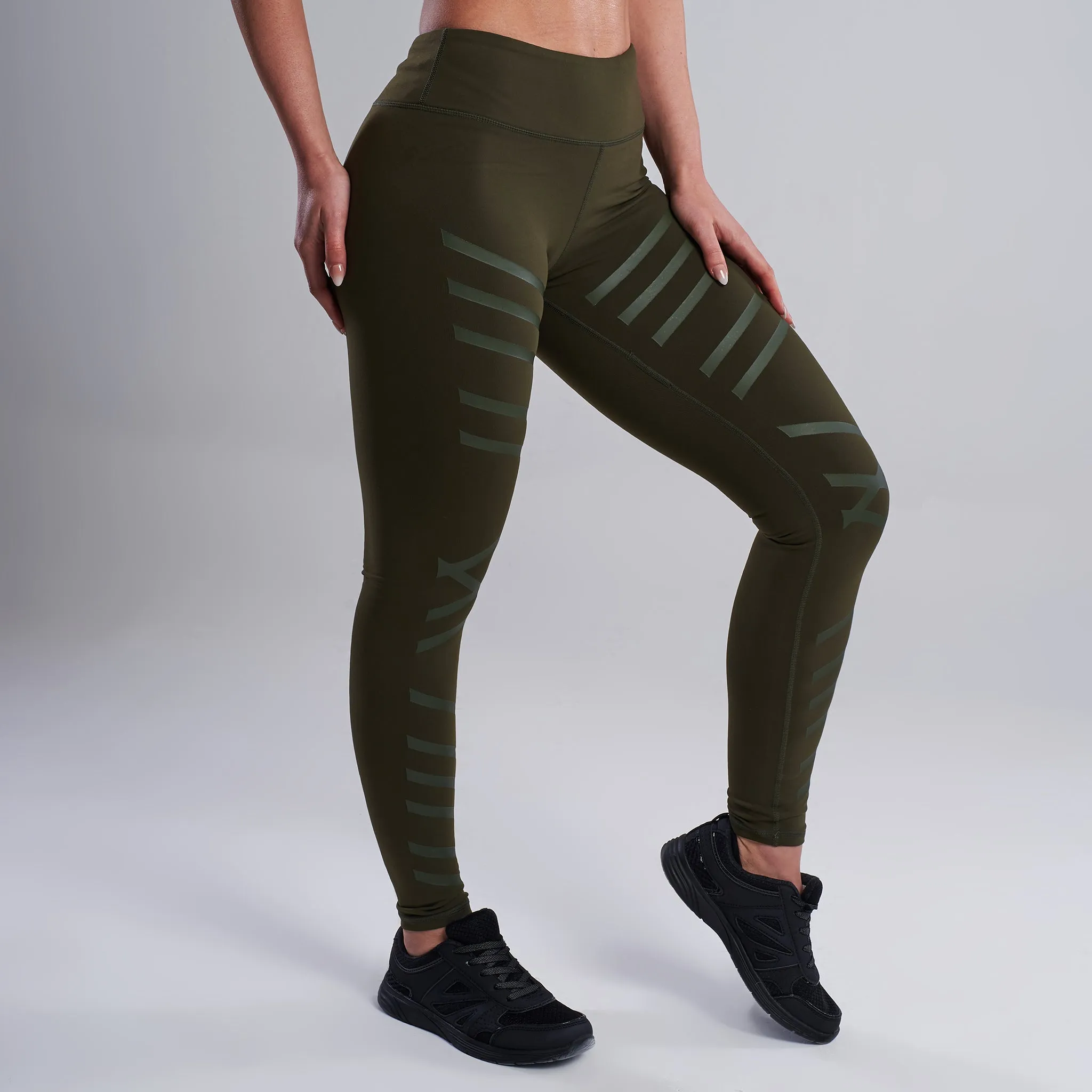 Juno Strip Gym Leggings in Khaki