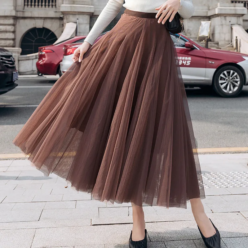 Korean Multi Layer Spliced A-Line Flare Black Mesh Short Skirt Mid-Length Tutu Pleated Fairy-Look Skirt